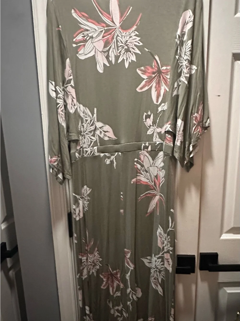 G by Giuliana Olive Floral Wrap-Style Maxi Dress